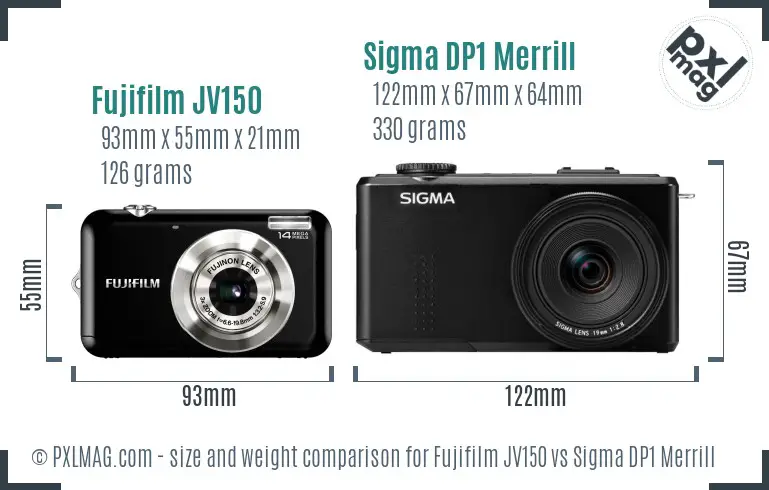 Fujifilm JV150 vs Sigma DP1 Merrill size comparison Fujifilm JV150 vs Sigma DP1 Merrill size comparison