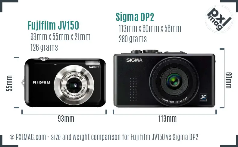 Fujifilm JV150 vs Sigma DP2 size comparison