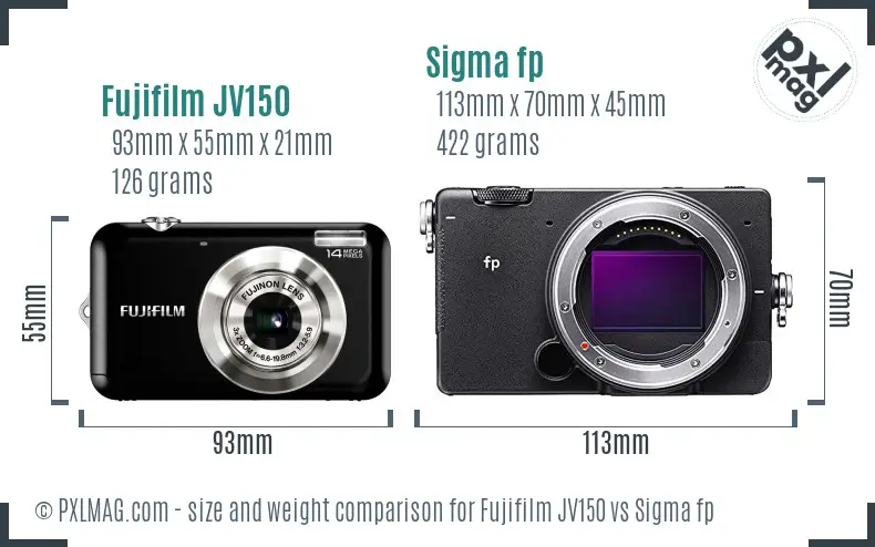 Fujifilm JV150 vs Sigma fp size comparison