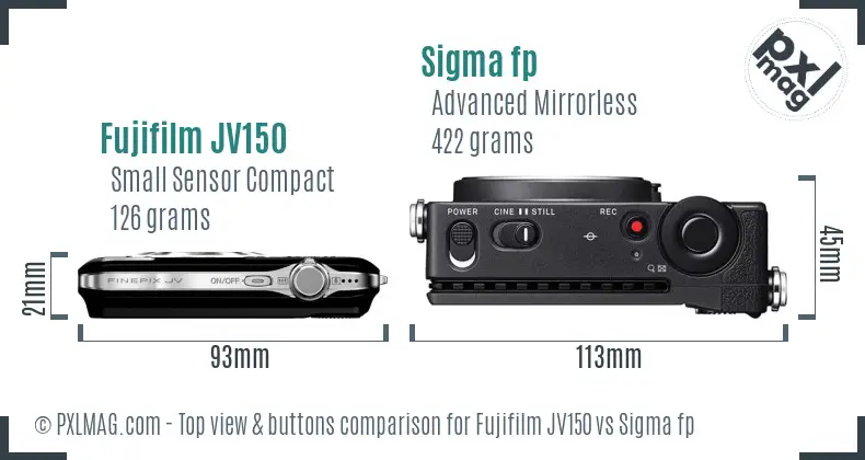 Fujifilm JV150 vs Sigma fp top view buttons comparison