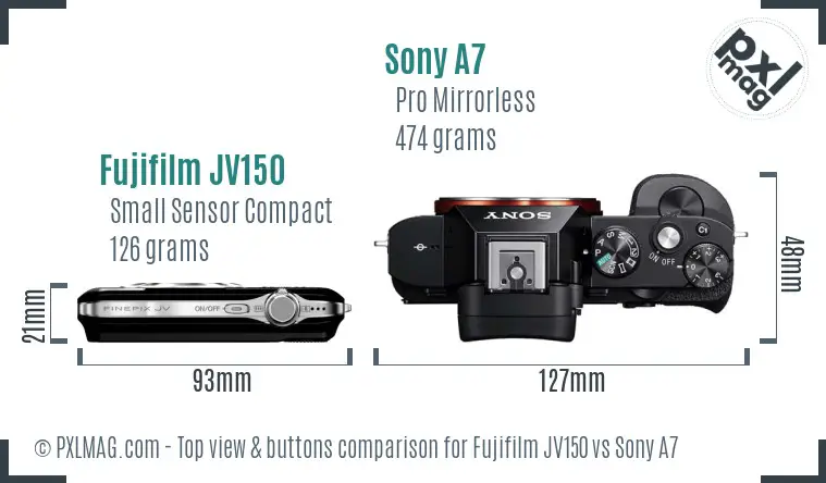 Fujifilm JV150 vs Sony A7 top view buttons comparison