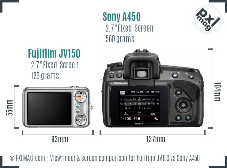 Fujifilm JV150 vs Sony A450 Screen and Viewfinder comparison