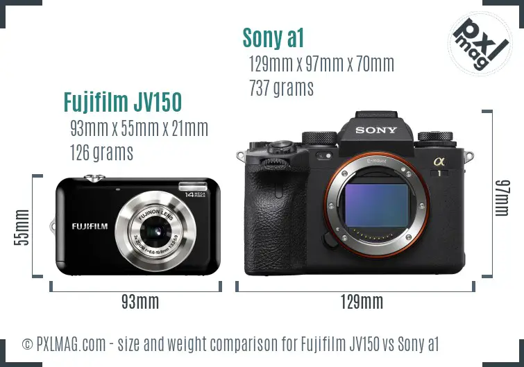 Fujifilm JV150 vs Sony a1 size comparison Fujifilm JV150 vs Sony a1 size comparison