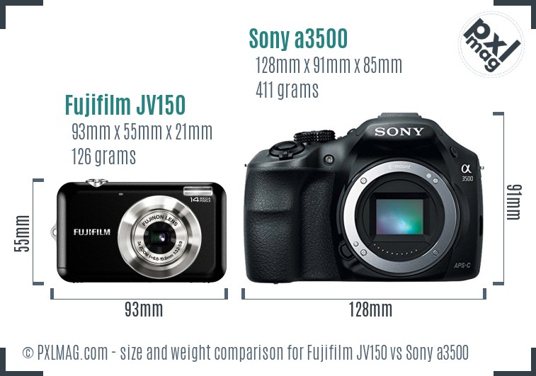 Fujifilm JV150 vs Sony a3500 size comparison