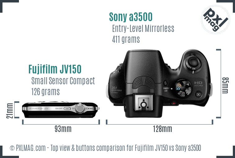 Fujifilm JV150 vs Sony a3500 top view buttons comparison