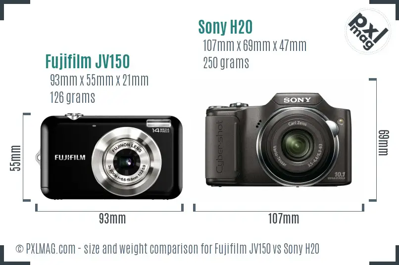 Fujifilm JV150 vs Sony H20 size comparison