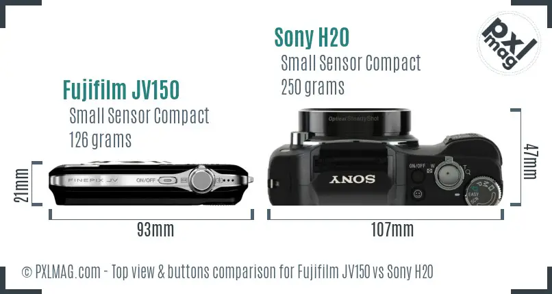 Fujifilm JV150 vs Sony H20 top view buttons comparison