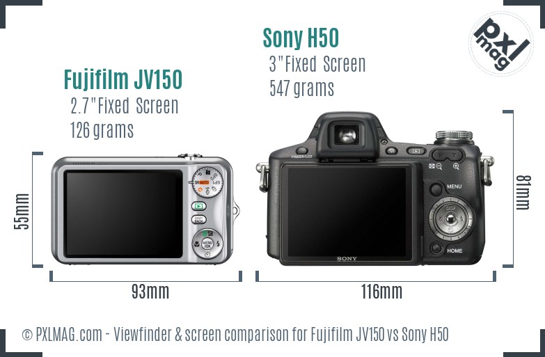 Fujifilm JV150 vs Sony H50 Screen and Viewfinder comparison