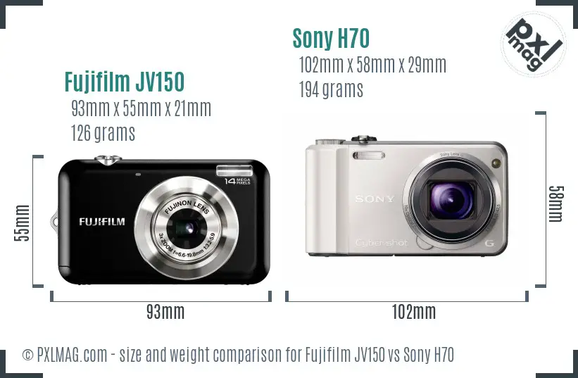 Fujifilm JV150 vs Sony H70 size comparison