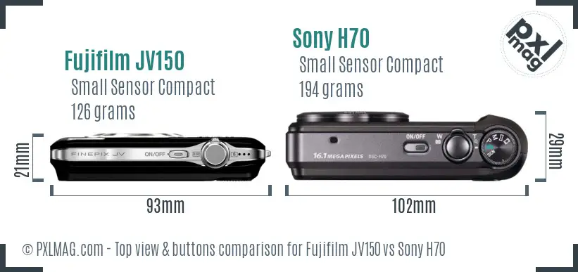 Fujifilm JV150 vs Sony H70 top view buttons comparison
