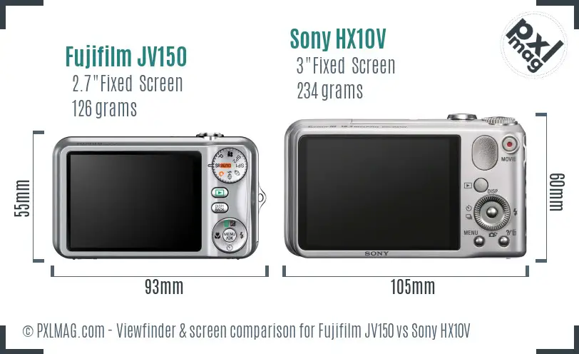 Fujifilm JV150 vs Sony HX10V Screen and Viewfinder comparison