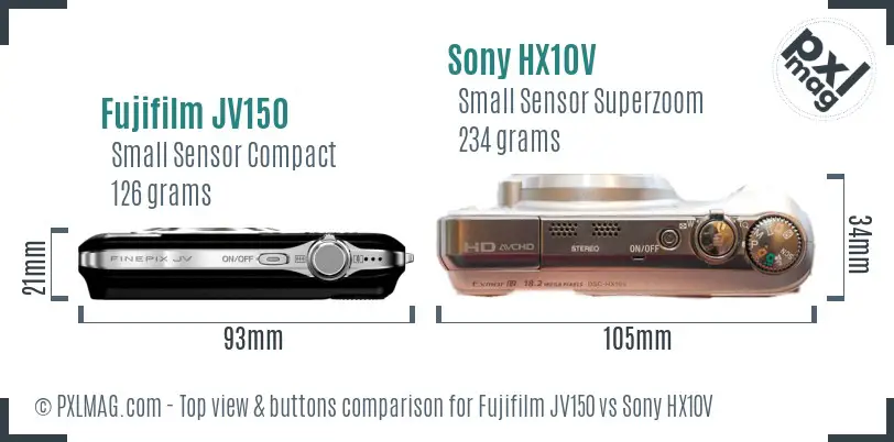 Fujifilm JV150 vs Sony HX10V top view buttons comparison
