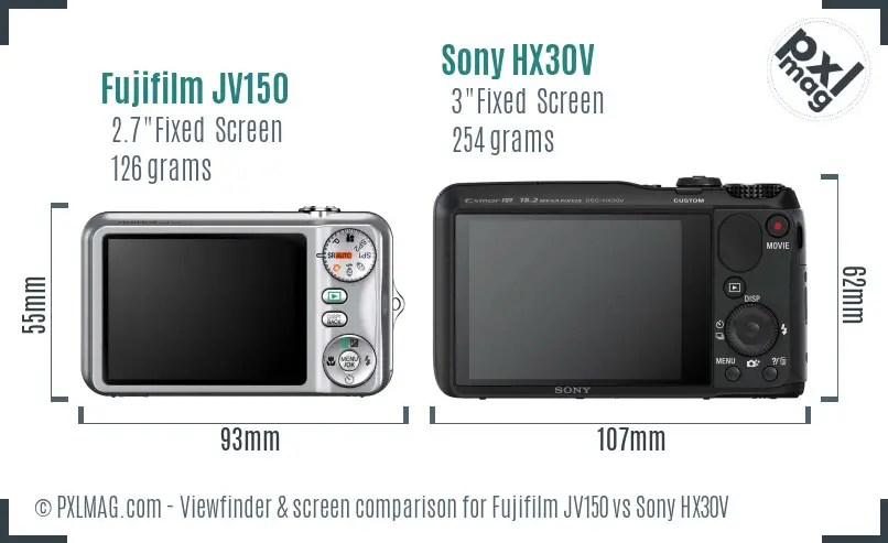 Fujifilm JV150 vs Sony HX30V Screen and Viewfinder comparison Fujifilm JV150 vs Sony HX30V Screen and Viewfinder comparison