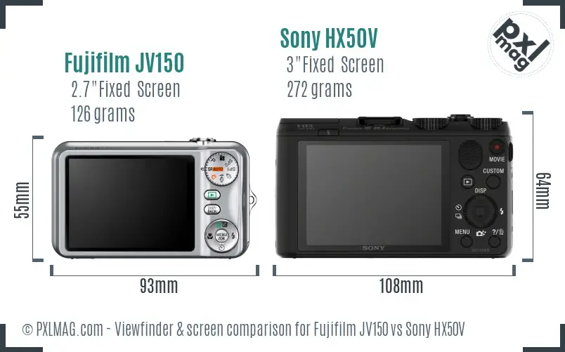 Fujifilm JV150 vs Sony HX50V Screen and Viewfinder comparison