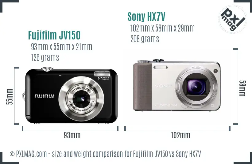 Fujifilm JV150 vs Sony HX7V size comparison Fujifilm JV150 vs Sony HX7V size comparison
