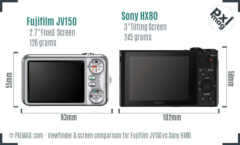 Fujifilm JV150 vs Sony HX80 Screen and Viewfinder comparison