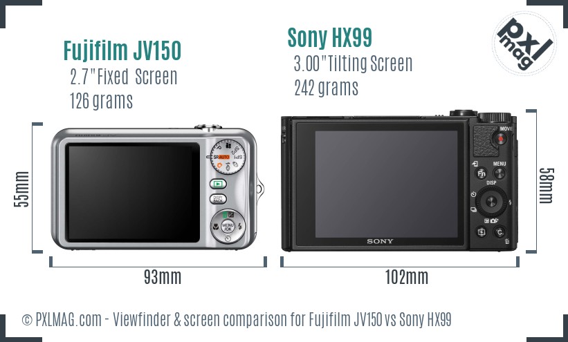 Fujifilm JV150 vs Sony HX99 Screen and Viewfinder comparison