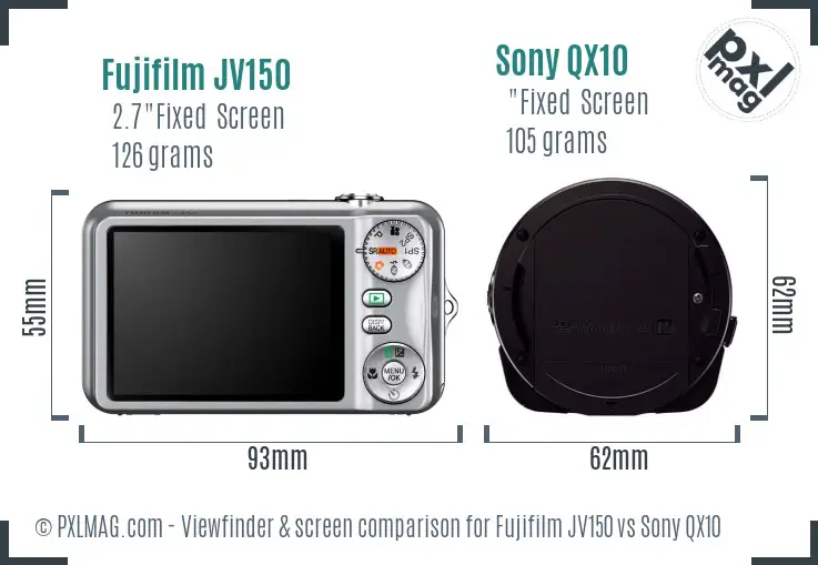 Fujifilm JV150 vs Sony QX10 Screen and Viewfinder comparison