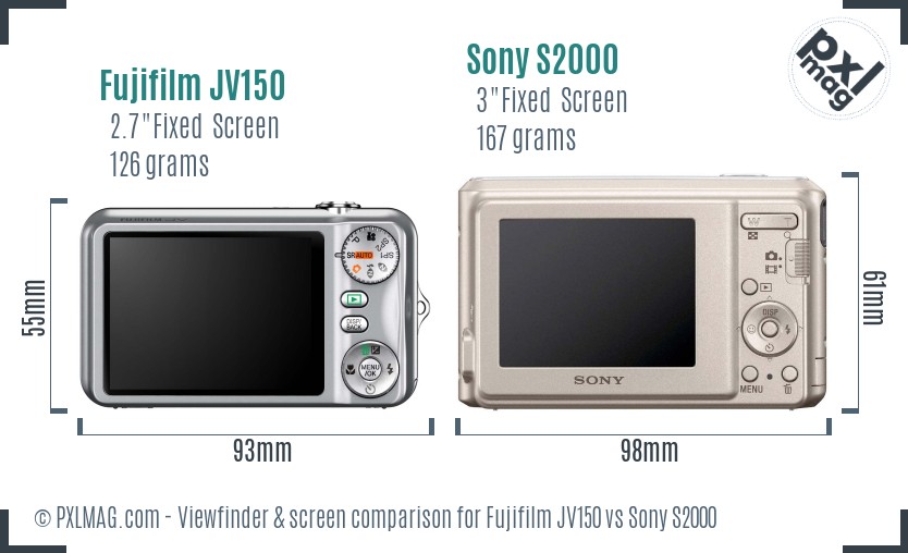 Fujifilm JV150 vs Sony S2000 Screen and Viewfinder comparison