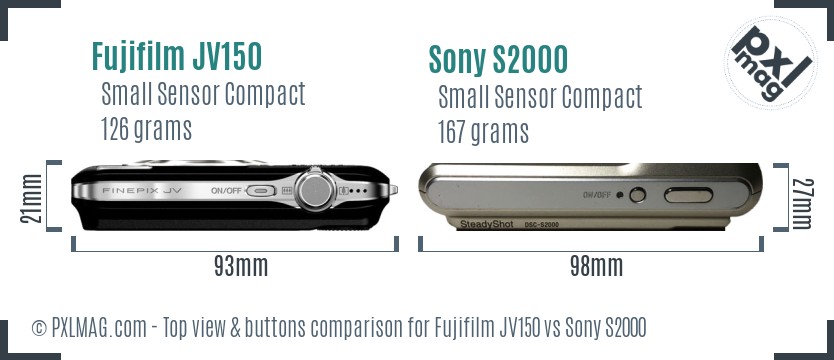 Fujifilm JV150 vs Sony S2000 top view buttons comparison