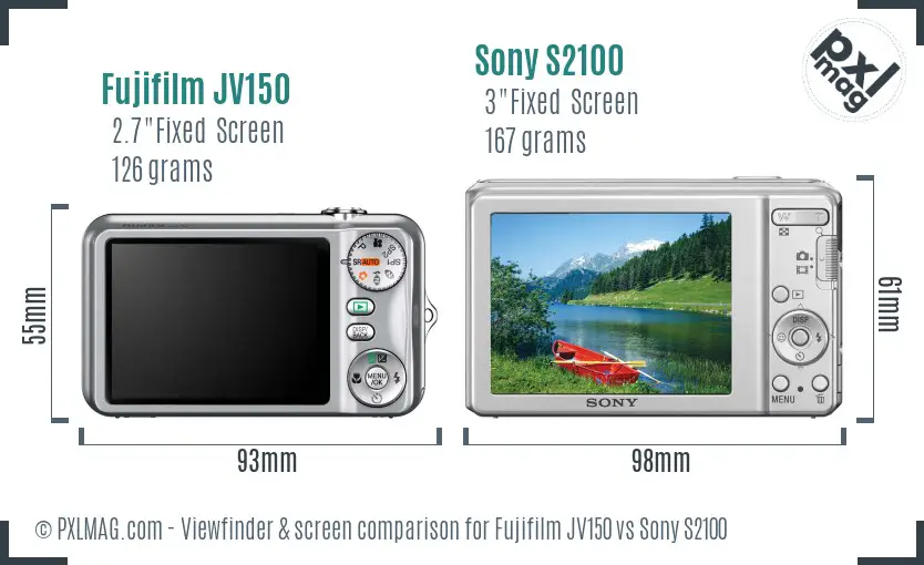 Fujifilm JV150 vs Sony S2100 Screen and Viewfinder comparison Fujifilm JV150 vs Sony S2100 Screen and Viewfinder comparison