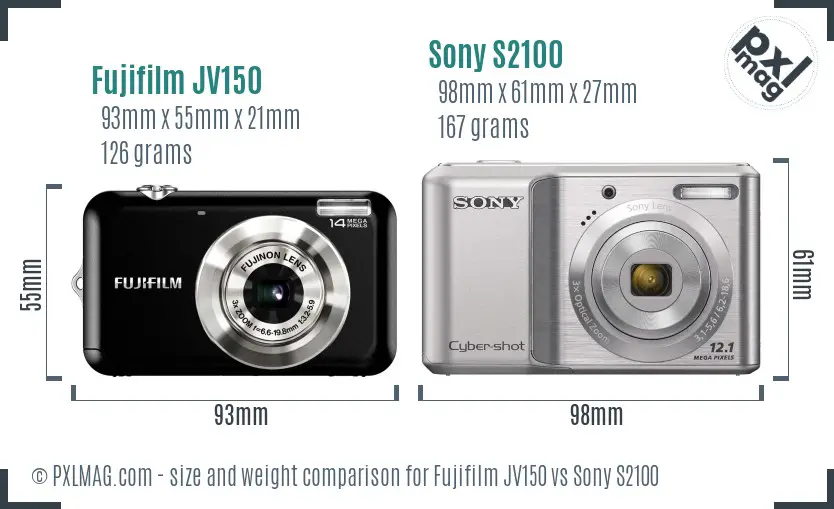 Fujifilm JV150 vs Sony S2100 size comparison Fujifilm JV150 vs Sony S2100 size comparison
