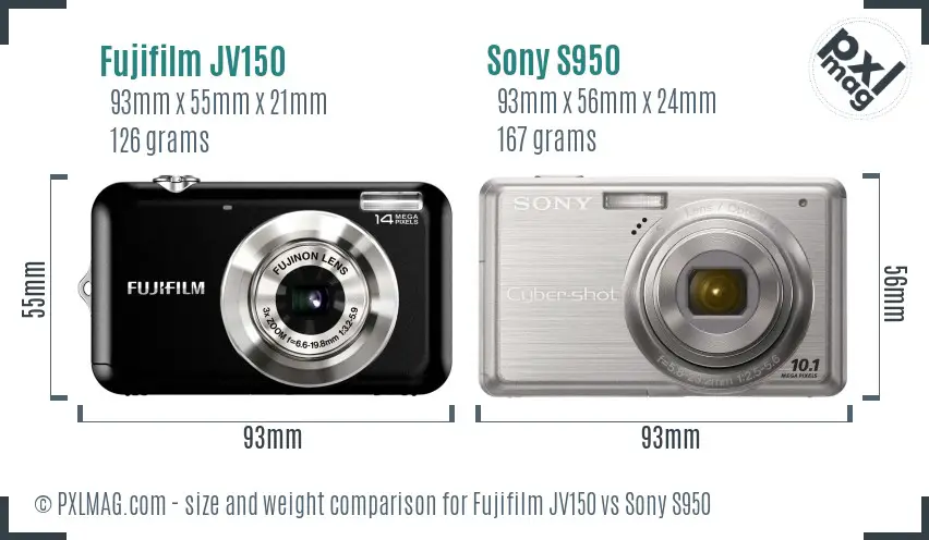 Fujifilm JV150 vs Sony S950 size comparison Fujifilm JV150 vs Sony S950 size comparison