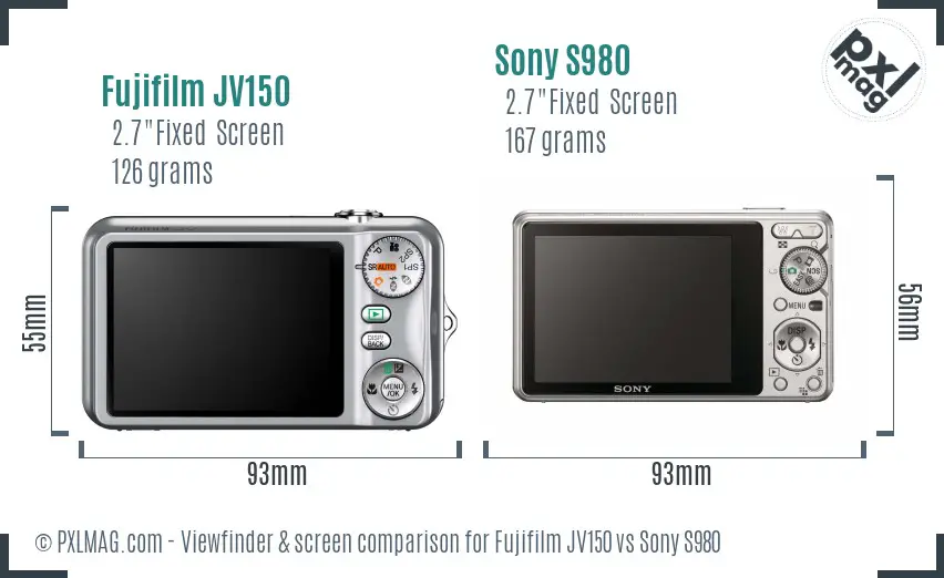 Fujifilm JV150 vs Sony S980 Screen and Viewfinder comparison Fujifilm JV150 vs Sony S980 Screen and Viewfinder comparison