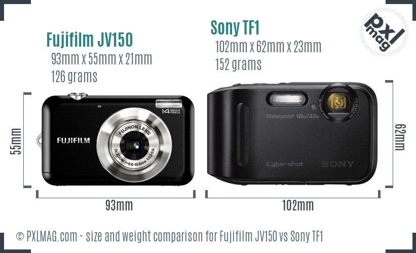 Fujifilm JV150 vs Sony TF1 size comparison