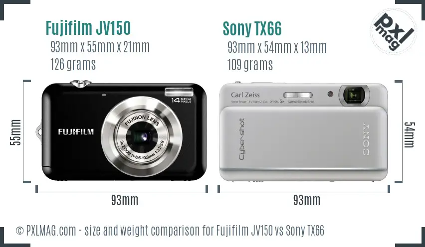 Fujifilm JV150 vs Sony TX66 size comparison