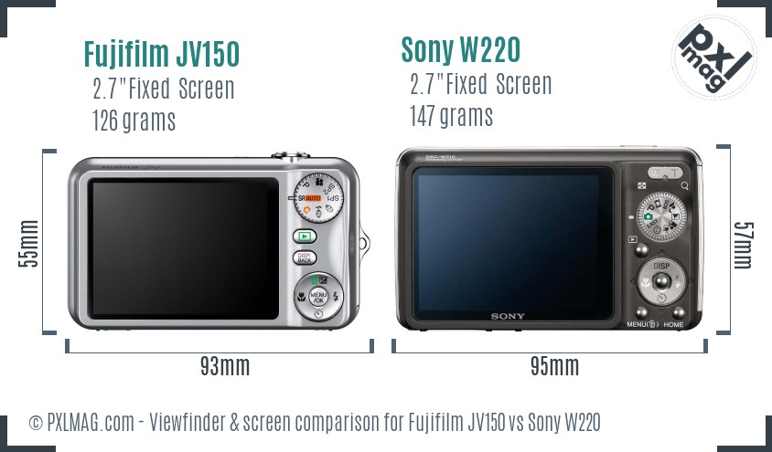 Fujifilm JV150 vs Sony W220 Screen and Viewfinder comparison