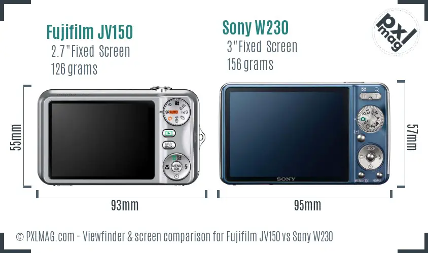 Fujifilm JV150 vs Sony W230 Screen and Viewfinder comparison