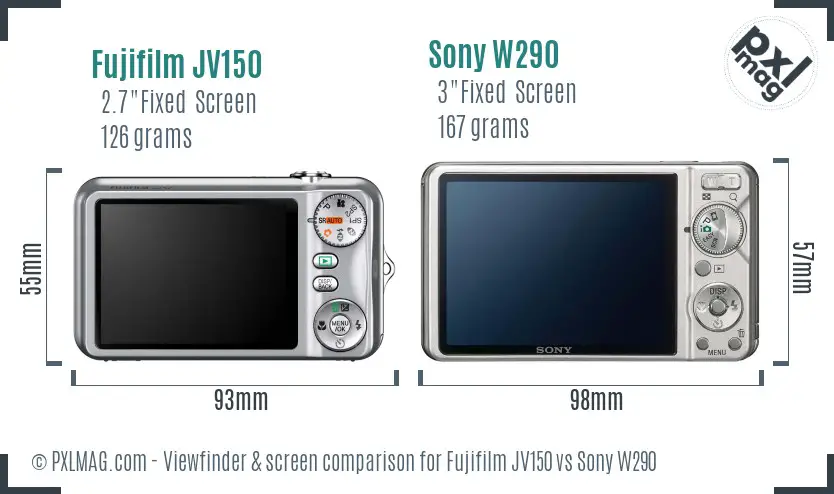 Fujifilm JV150 vs Sony W290 Screen and Viewfinder comparison