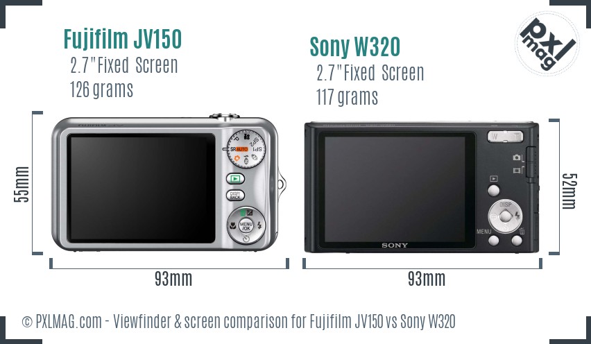 Fujifilm JV150 vs Sony W320 Screen and Viewfinder comparison