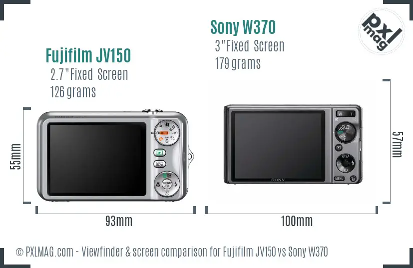 Fujifilm JV150 vs Sony W370 Screen and Viewfinder comparison