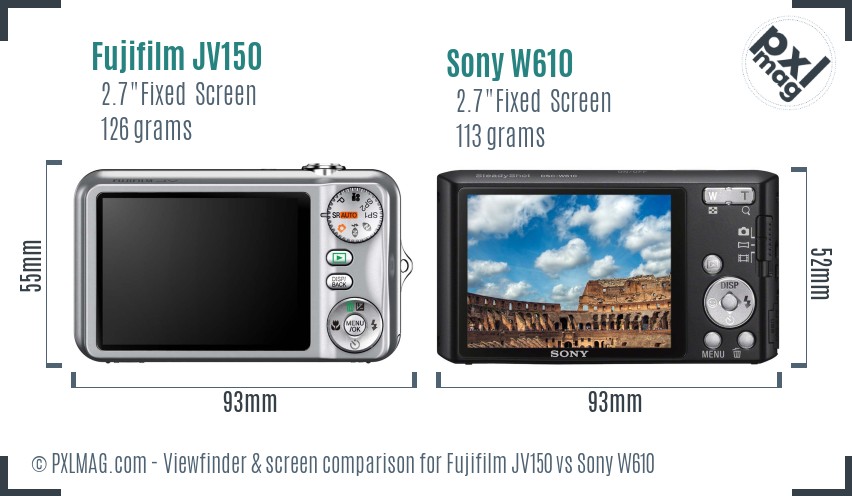 Fujifilm JV150 vs Sony W610 Screen and Viewfinder comparison