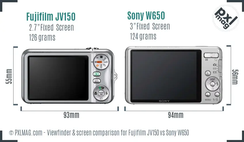 Fujifilm JV150 vs Sony W650 Screen and Viewfinder comparison