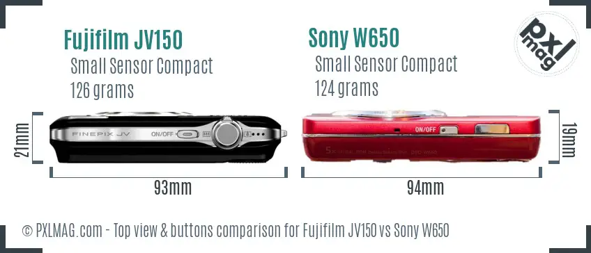 Fujifilm JV150 vs Sony W650 top view buttons comparison