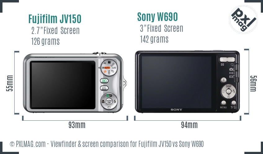 Fujifilm JV150 vs Sony W690 Screen and Viewfinder comparison