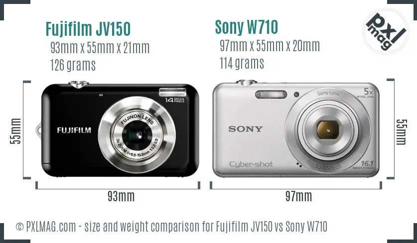 Fujifilm JV150 vs Sony W710 size comparison