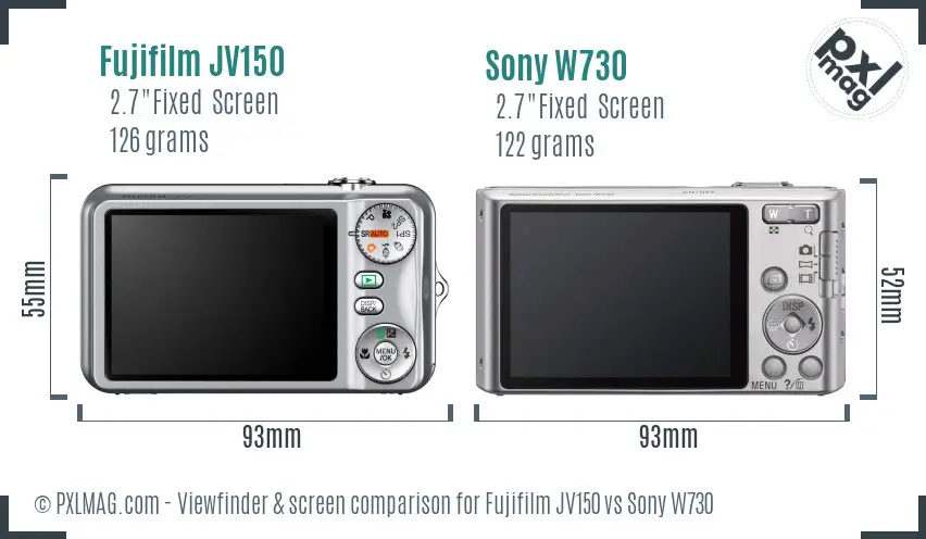 Fujifilm JV150 vs Sony W730 Screen and Viewfinder comparison