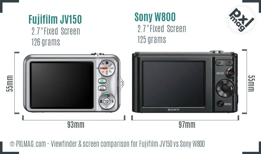 Fujifilm JV150 vs Sony W800 Screen and Viewfinder comparison