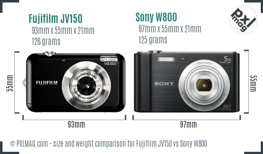 Fujifilm JV150 vs Sony W800 size comparison