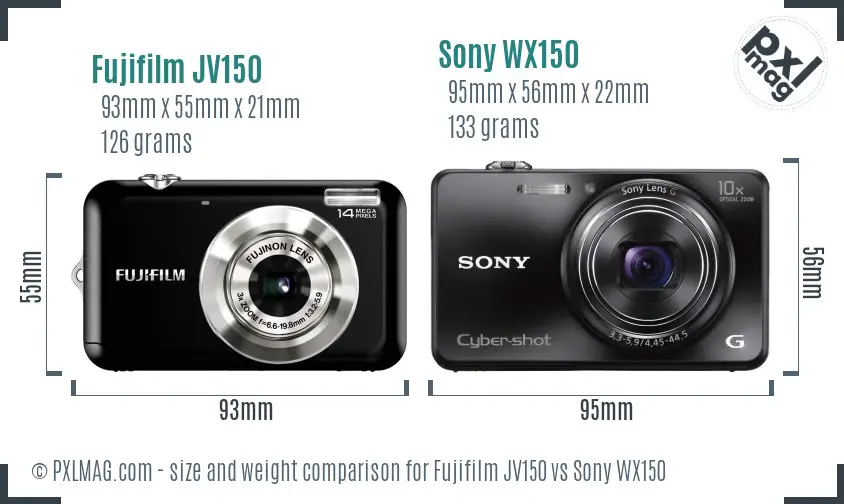 Fujifilm JV150 vs Sony WX150 size comparison Fujifilm JV150 vs Sony WX150 size comparison