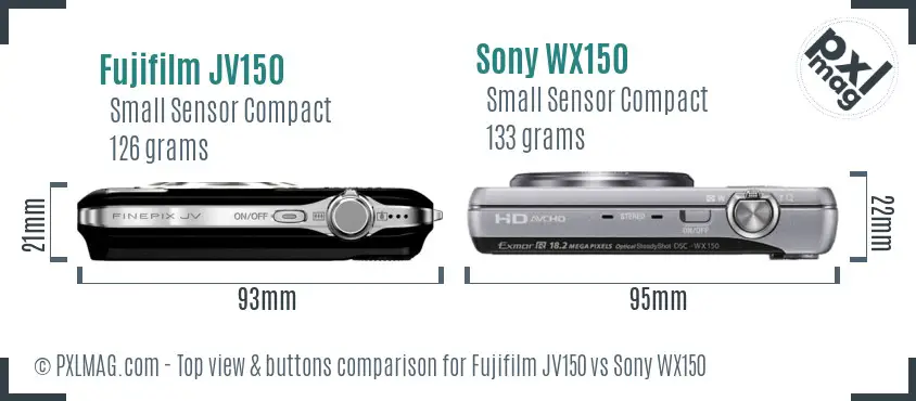 Fujifilm JV150 vs Sony WX150 top view buttons comparison Fujifilm JV150 vs Sony WX150 top view buttons comparison