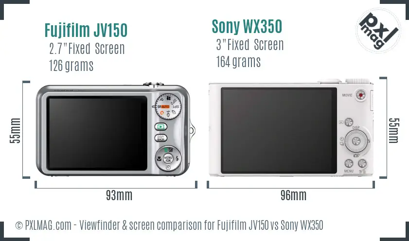 Fujifilm JV150 vs Sony WX350 Screen and Viewfinder comparison