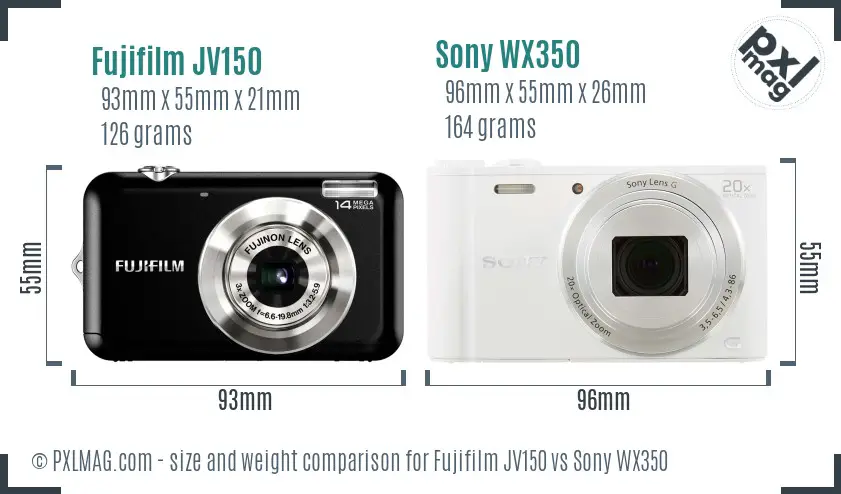 Fujifilm JV150 vs Sony WX350 size comparison