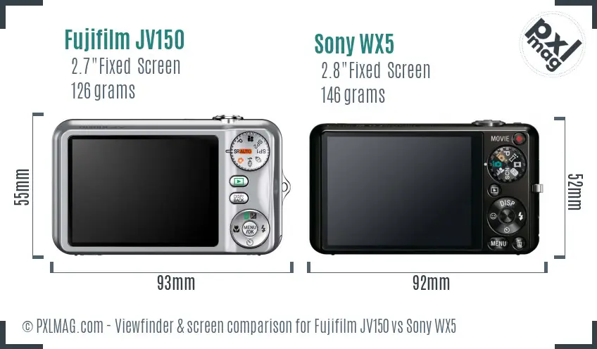 Fujifilm JV150 vs Sony WX5 Screen and Viewfinder comparison Fujifilm JV150 vs Sony WX5 Screen and Viewfinder comparison