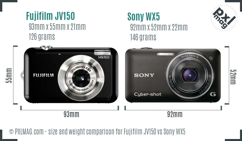 Fujifilm JV150 vs Sony WX5 size comparison Fujifilm JV150 vs Sony WX5 size comparison