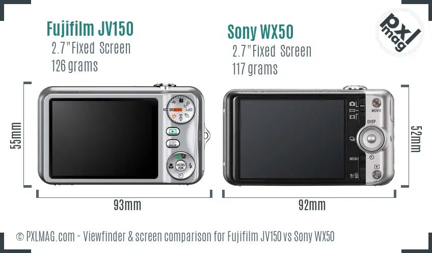 Fujifilm JV150 vs Sony WX50 Screen and Viewfinder comparison